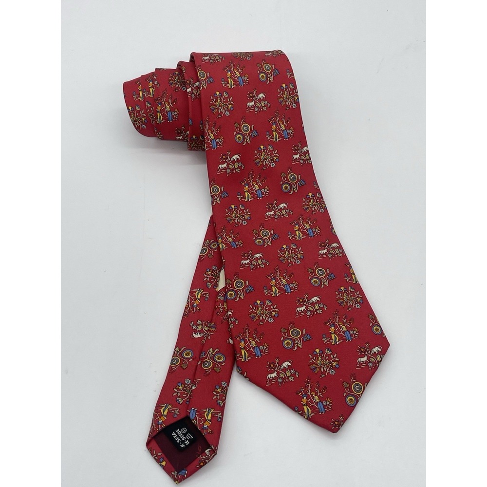 Salvatore Ferragamo Men's Red Tie 100% Silk Italy Preppy Designer Party Vintage